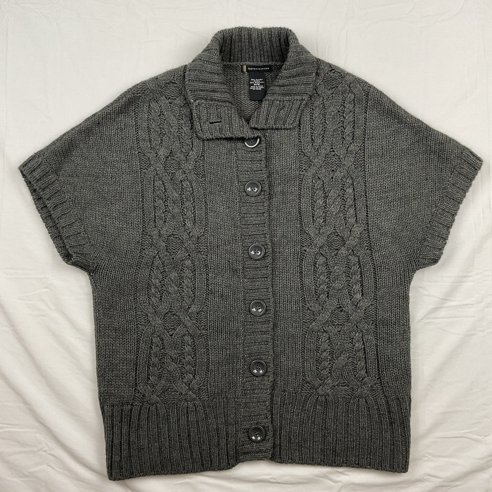 Lauren Hansen Medium‎ Gray Short Sleeve Wool Blend Cardigan Sweater